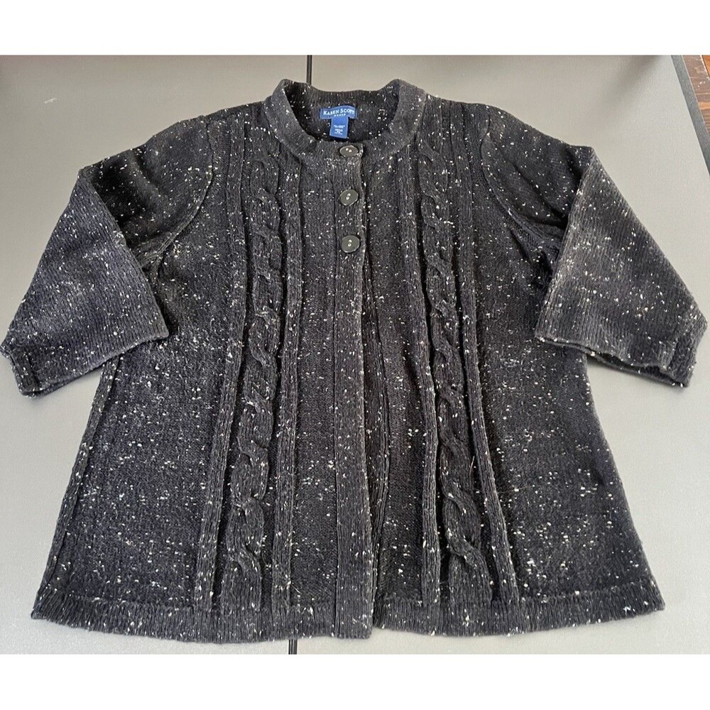 Karen Scott Wool Blend Brown Speckled Cardigan Sweater Women's 1X Plus